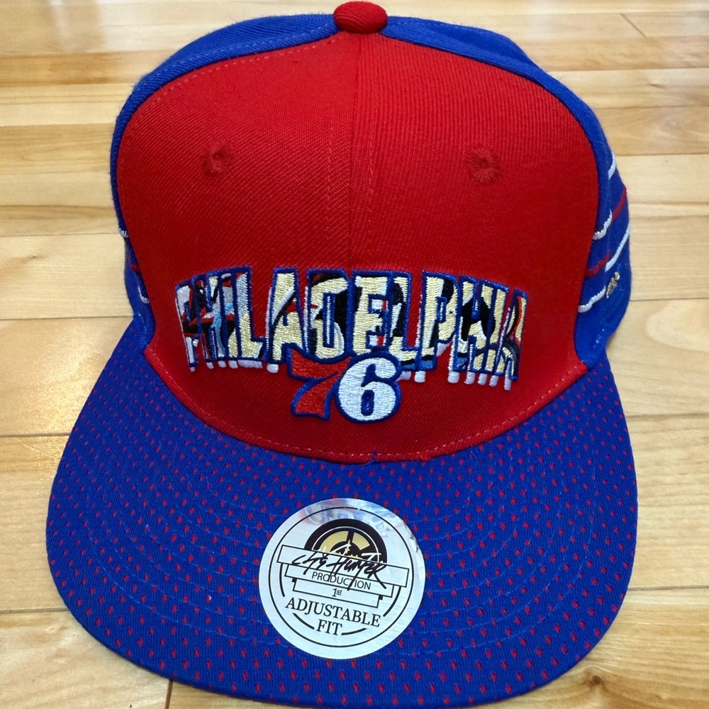 Philadelphia 76ers Snapback Hat City Hunter Red Blue Flat Brim Adjustable